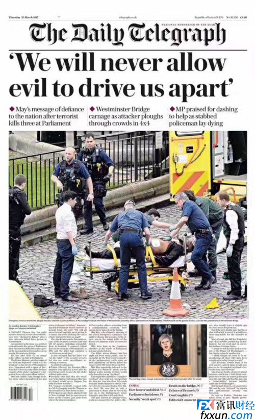 伦敦恐怖袭击致5人死亡,英国媒体头版是这样的